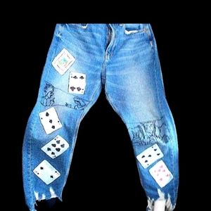 American Eagle hand-painted playing cards mom jeans